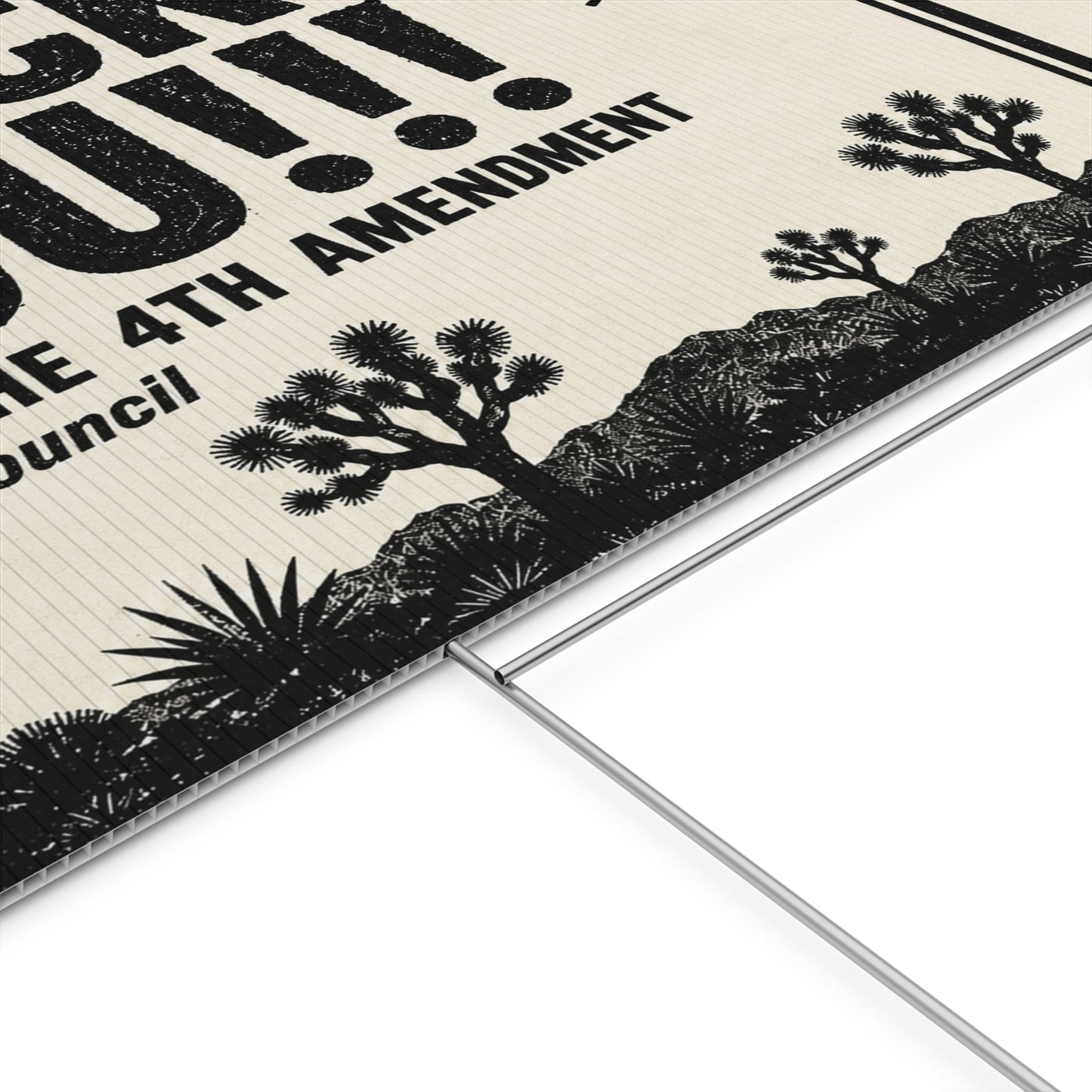 Anti Flock Camera Yard Sign 24x18 | FLOCK YOU and the 4th Amendment | Vintage Joshua Tree Desert Anti ALPR Protest Sign w Stake