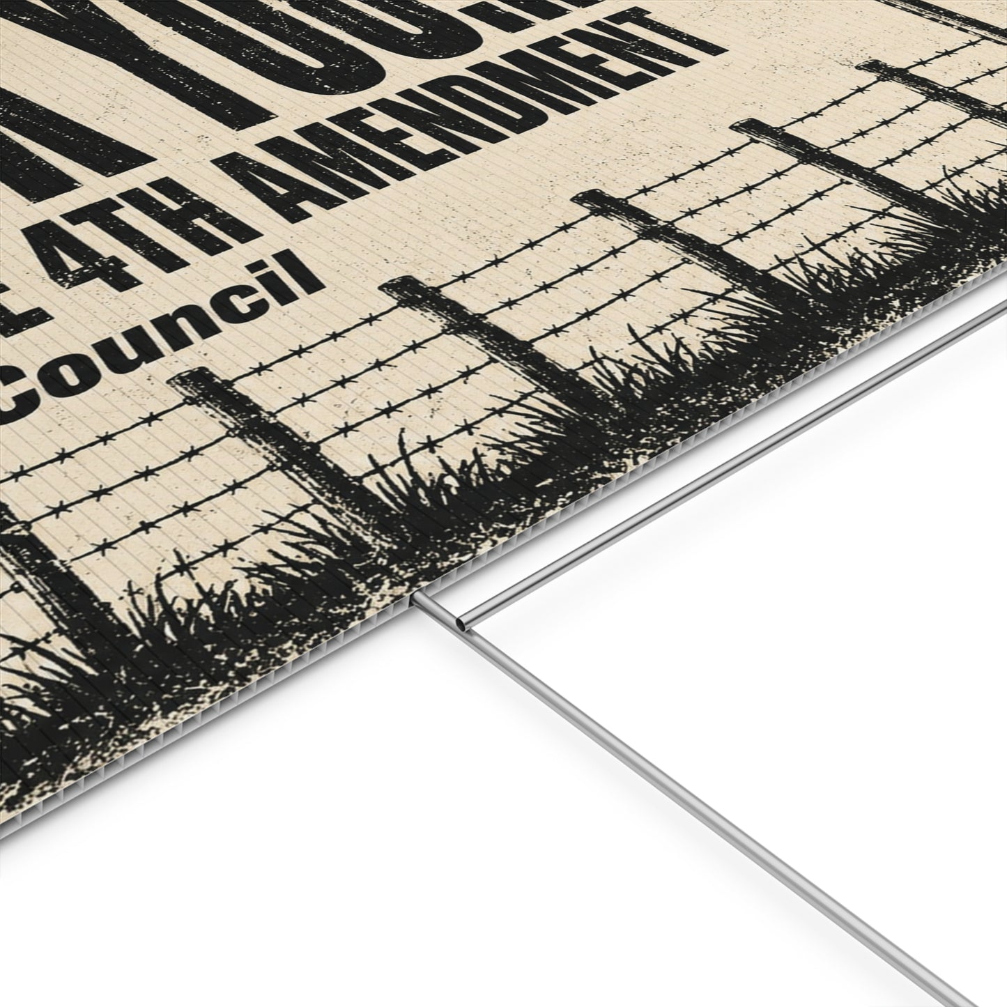 Anti Flock Camera Yard Sign 24x18 | FLOCK YOU and the 4th Amendment | Vintage Barbed Wire Fence Anti ALPR Protest Sign w Stake