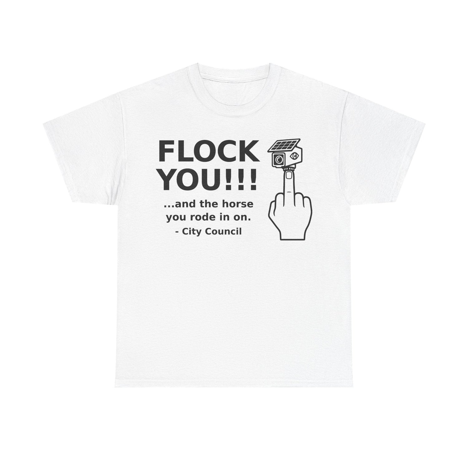 FLOCK YOU horse protest tee on a model