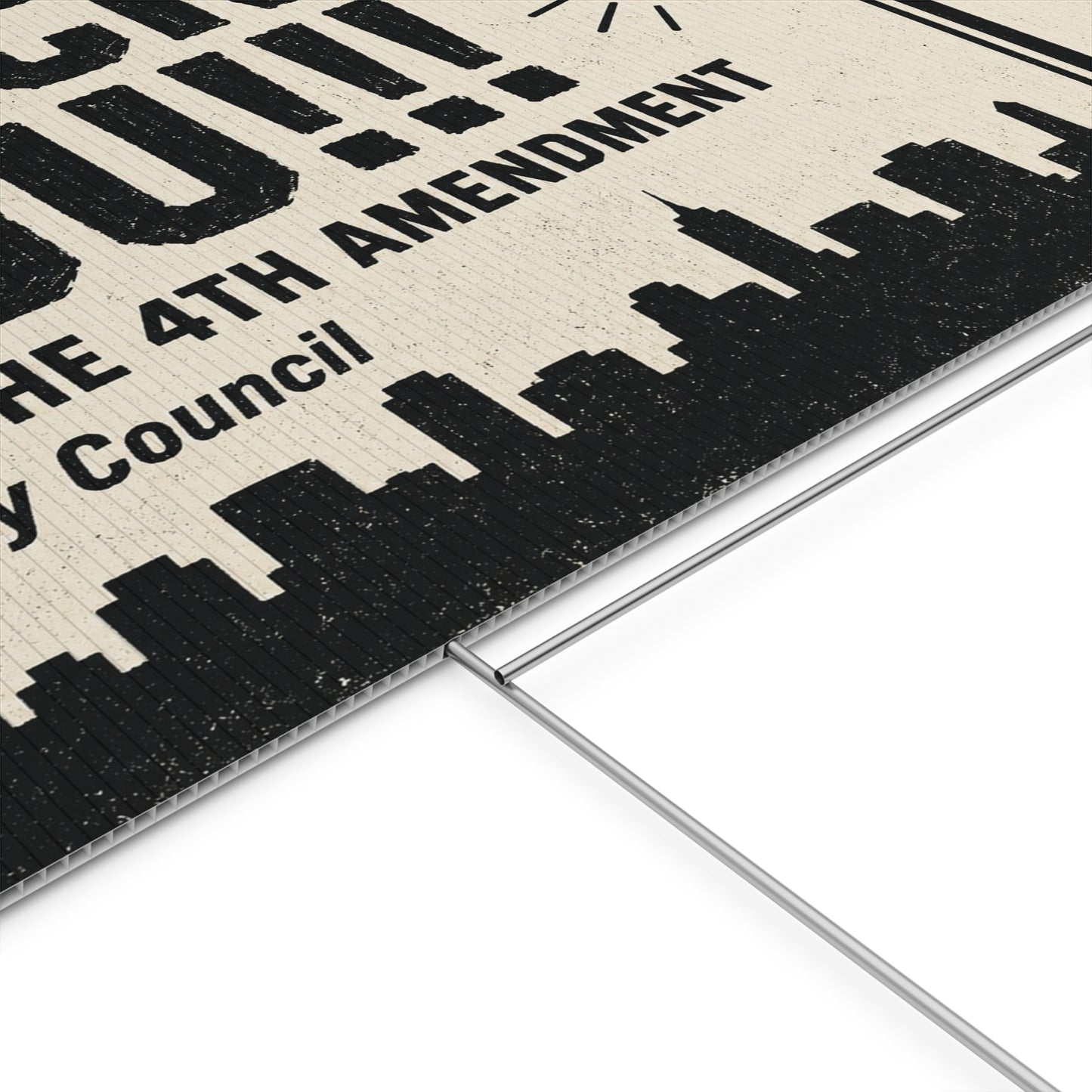 Anti Flock Camera Yard Sign 24x18 | FLOCK YOU and the 4th Amendment | Vintage City Skyline Anti ALPR Protest Sign w Stake