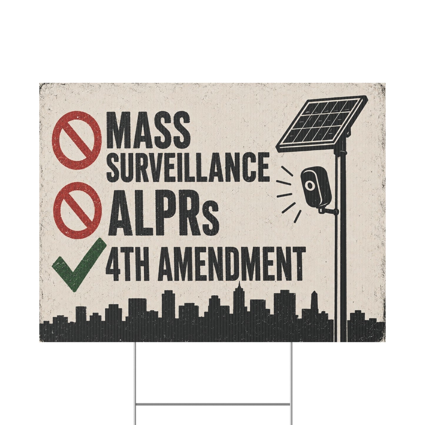 No Mass Surveillance Yard Sign 24x18 | Anti ALPR Camera Vintage City Print | 4th Amendment Lawn Sign w Stake
