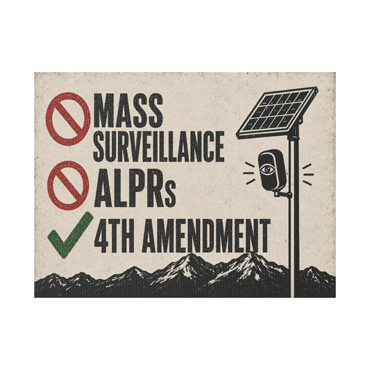 No Mass Surveillance Yard Sign 24x18 | Anti ALPR Camera Vintage Mountain Print | 4th Amendment Lawn Sign w Stake