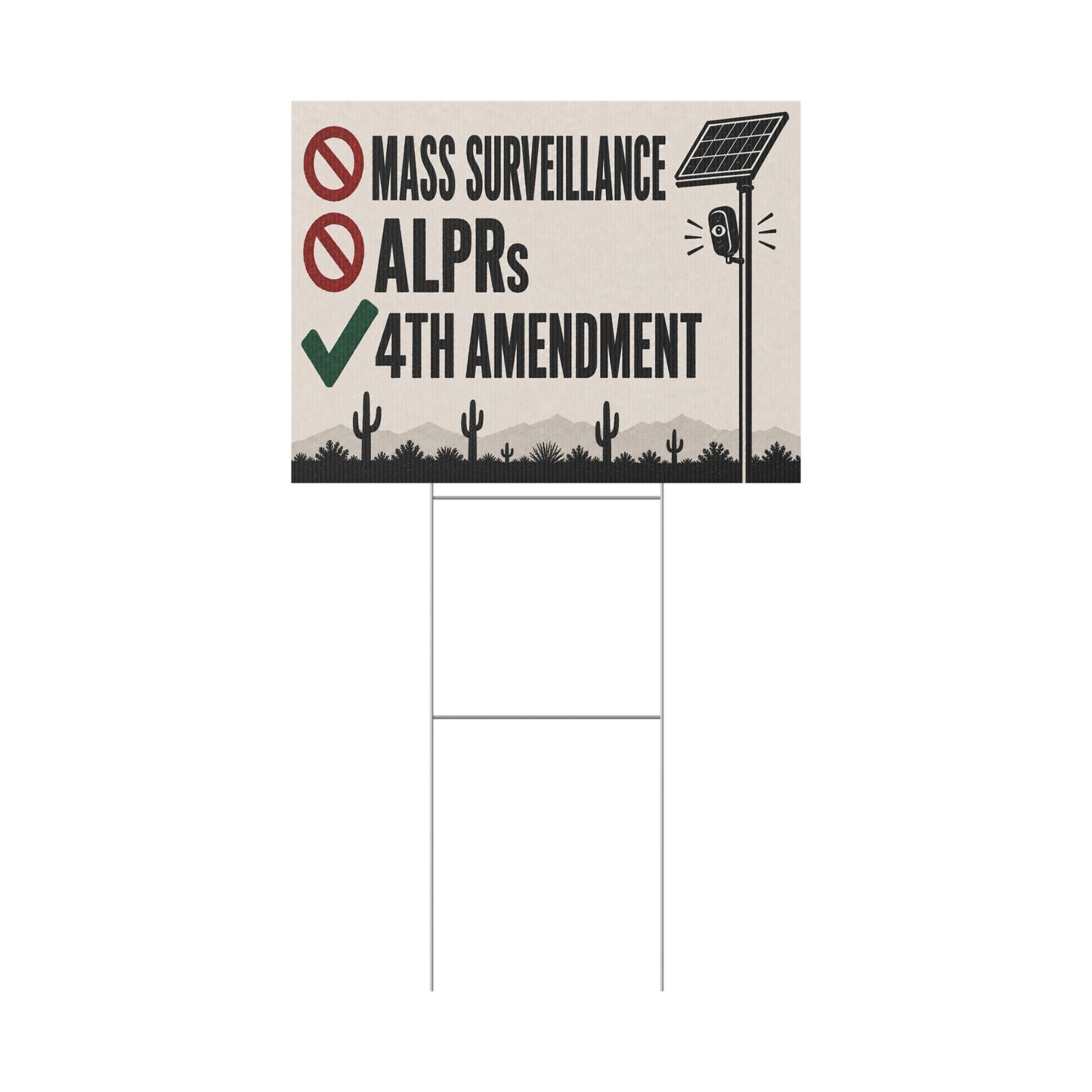 No Mass Surveillance Yard Sign 24x18 | Anti ALPR Camera Vintage Saguaro Print | 4th Amendment Lawn Sign w Stake