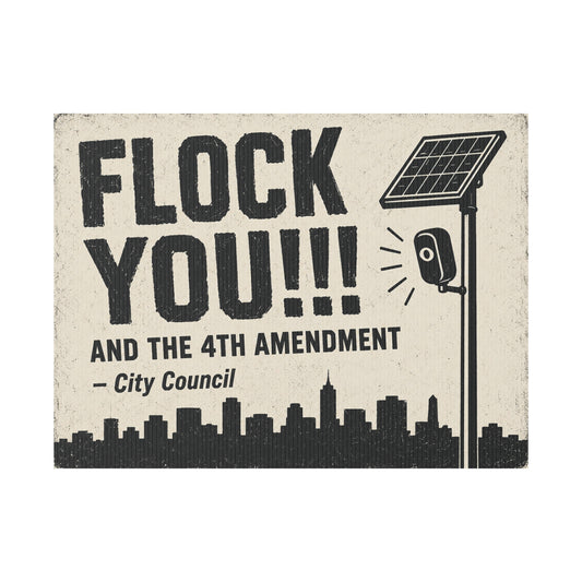 Anti Flock Camera Yard Sign 24x18 | FLOCK YOU and the 4th Amendment | Vintage City Skyline Anti ALPR Protest Sign w Stake