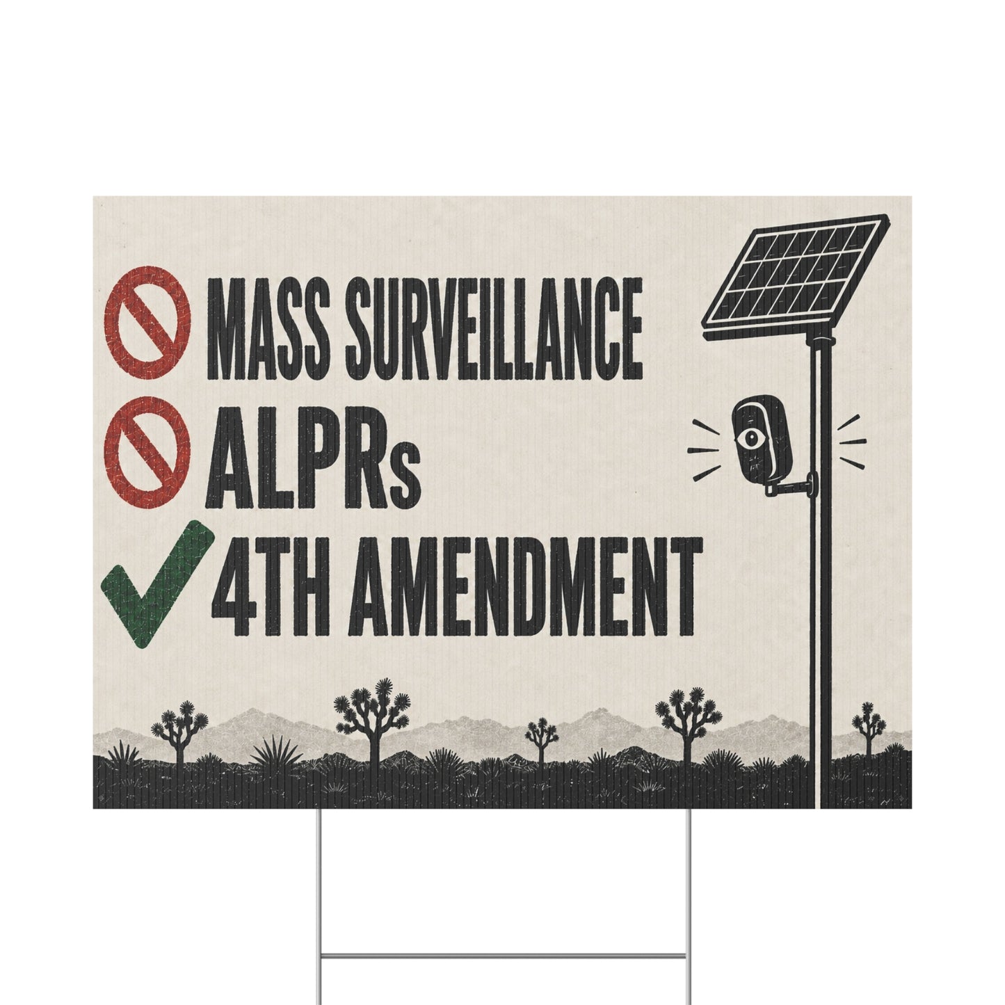 No Mass Surveillance Yard Sign 24x18 | Anti ALPR Camera Vintage Desert Print | 4th Amendment Lawn Sign w Stake