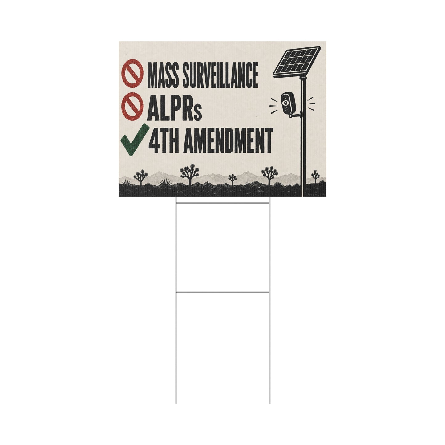 No Mass Surveillance Yard Sign 24x18 | Anti ALPR Camera Vintage Desert Print | 4th Amendment Lawn Sign w Stake
