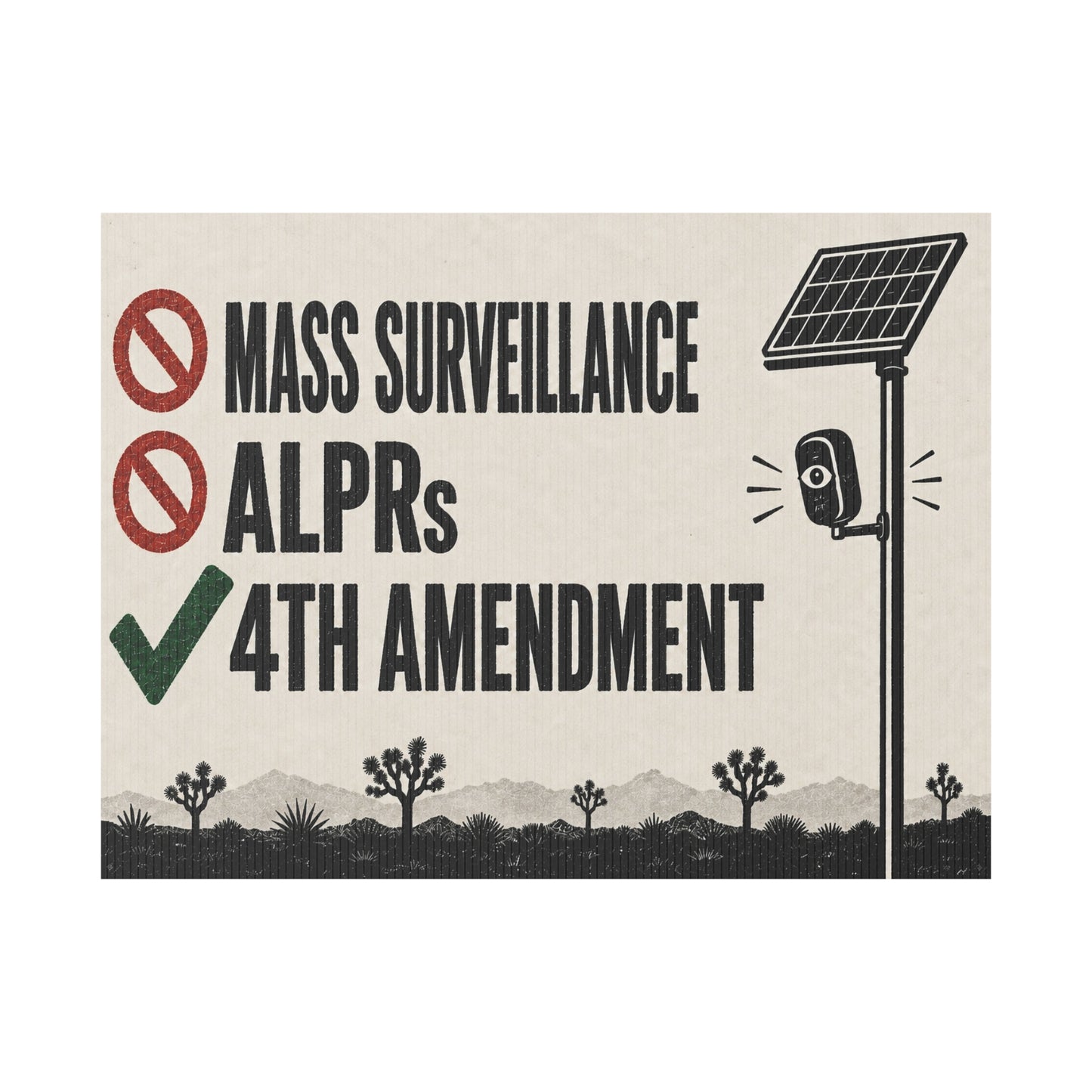 No Mass Surveillance Yard Sign 24x18 | Anti ALPR Camera Vintage Desert Print | 4th Amendment Lawn Sign w Stake