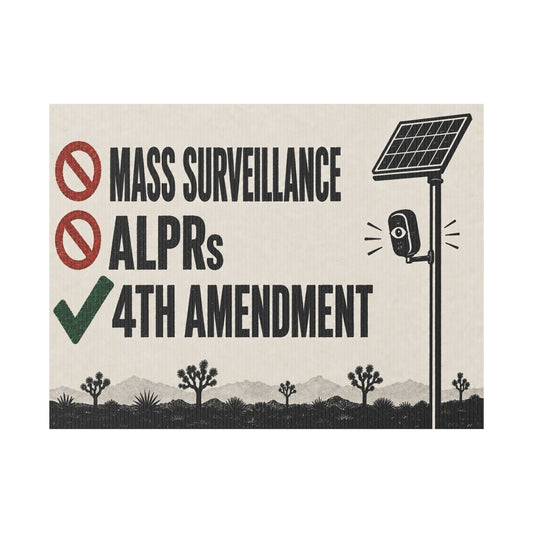 No Mass Surveillance Yard Sign 24x18 | Anti ALPR Camera Vintage Desert Print | 4th Amendment Lawn Sign w Stake