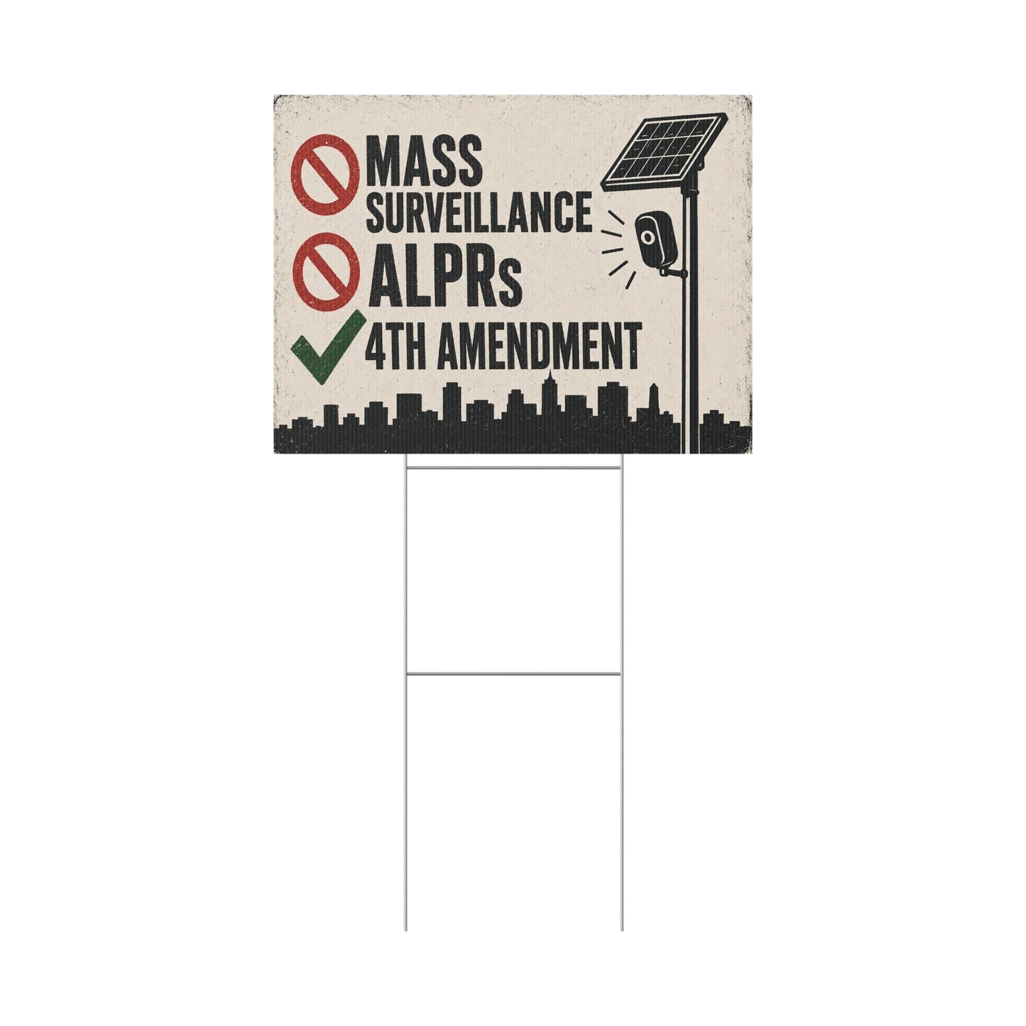 No Mass Surveillance Yard Sign 24x18 | Anti ALPR Camera Vintage City Print | 4th Amendment Lawn Sign w Stake