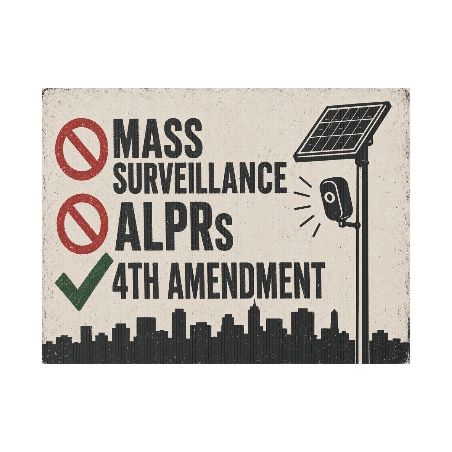 No Mass Surveillance Yard Sign 24x18 | Anti ALPR Camera Vintage City Print | 4th Amendment Lawn Sign w Stake